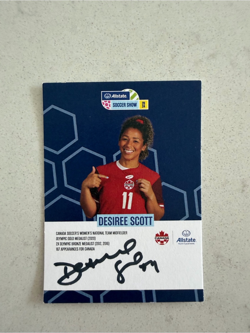 Desiree Scott Signed 2024 Allstate Soccer Show Card